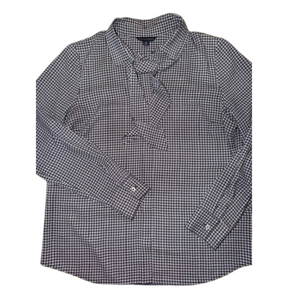 Brooks Brothers Womens Houndstooth Tie Neck Blouse Black White Size 12 Top